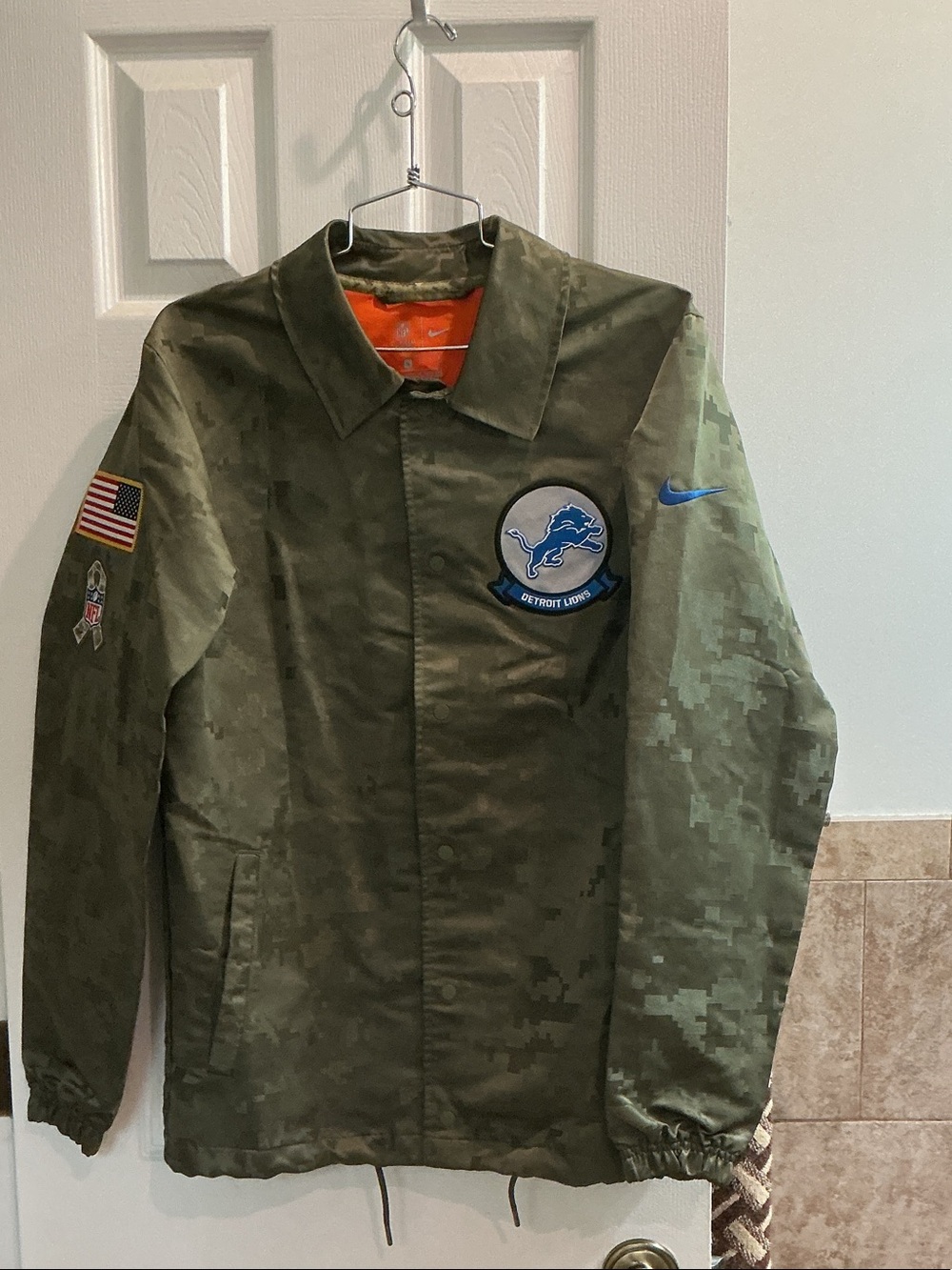 Nike Olive Green Camo Detroit Lions Field Jacket